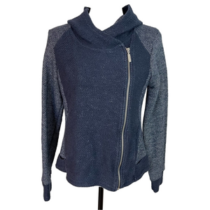 Lucky Brand Moto Full Zip Cardigan Blue Jacket Edgy Layering Medium Casual Boho